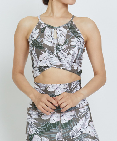 lauae leafプリントショートトップス/パット付き・水着・UVカット・水陸両用・吸汗速乾・ホットヨガ対応・耐塩素