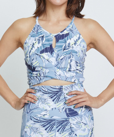 lauae leafプリントショートトップス/パット付き・水着・UVカット・水陸両用・吸汗速乾・ホットヨガ対応・耐塩素