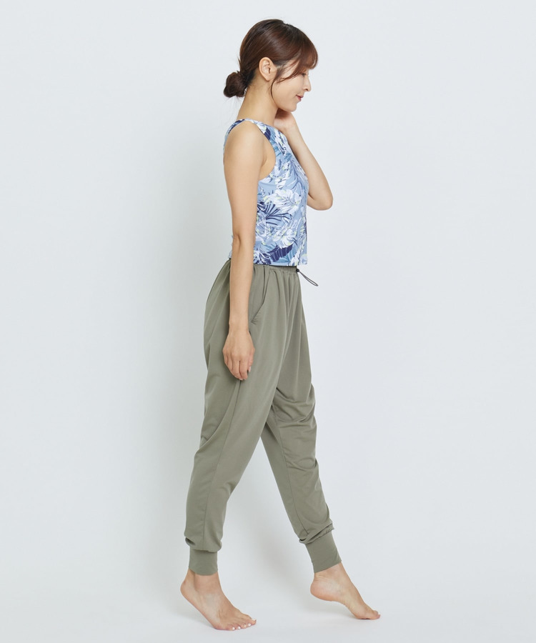 lauae leafプリントアシメミドルトップス/パット付き・水着・UVカット・水陸両用・吸汗速乾・ホットヨガ対応・耐塩素 詳細画像