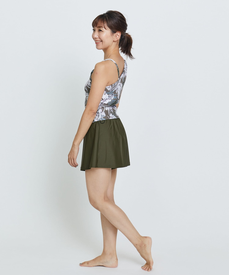 lauae leafプリントアシメミドルトップス/パット付き・水着・UVカット・水陸両用・吸汗速乾・ホットヨガ対応・耐塩素 詳細画像