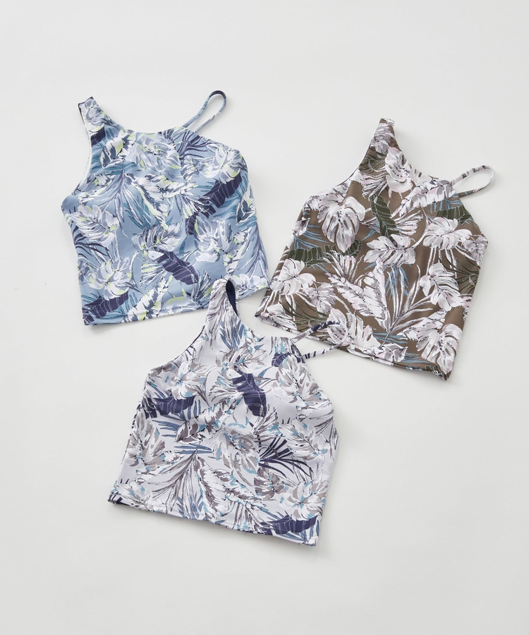 lauae leafプリントアシメミドルトップス/パット付き・水着・UVカット・水陸両用・吸汗速乾・ホットヨガ対応・耐塩素 詳細画像