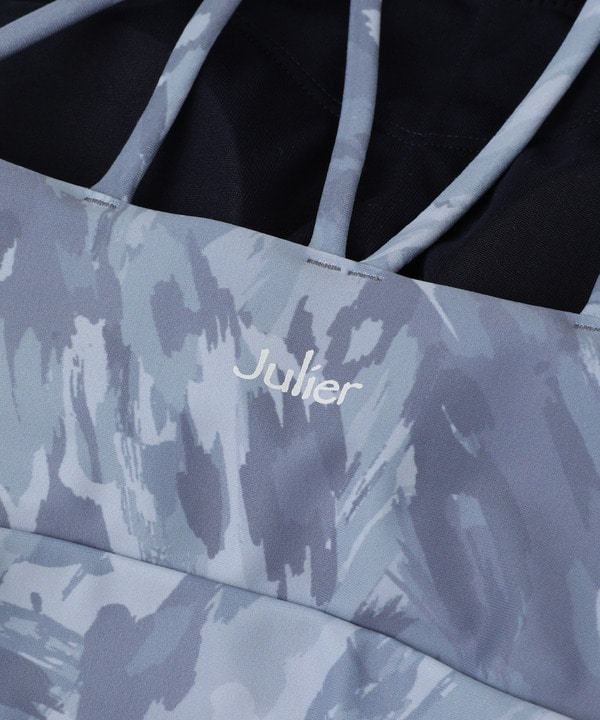 FadeLeopardプリントショートトップス/パット付き・水着・UVカット・水陸両用・吸汗速乾・ホットヨガ対応・耐塩素 詳細画像