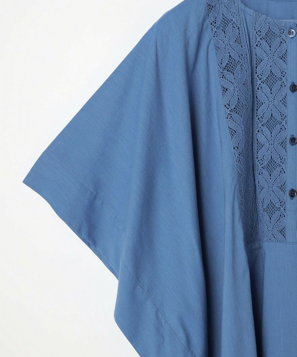 コットンレーヨンローンボタニカルダイポンチョブラウス 詳細画像