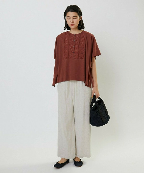 コットンレーヨンローンボタニカルダイポンチョブラウス 詳細画像