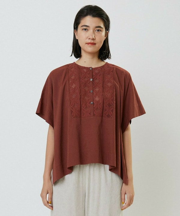 コットンレーヨンローンボタニカルダイポンチョブラウス 詳細画像