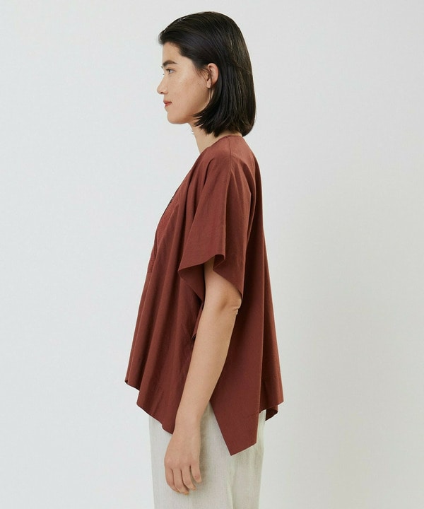 コットンレーヨンローンボタニカルダイポンチョブラウス 詳細画像