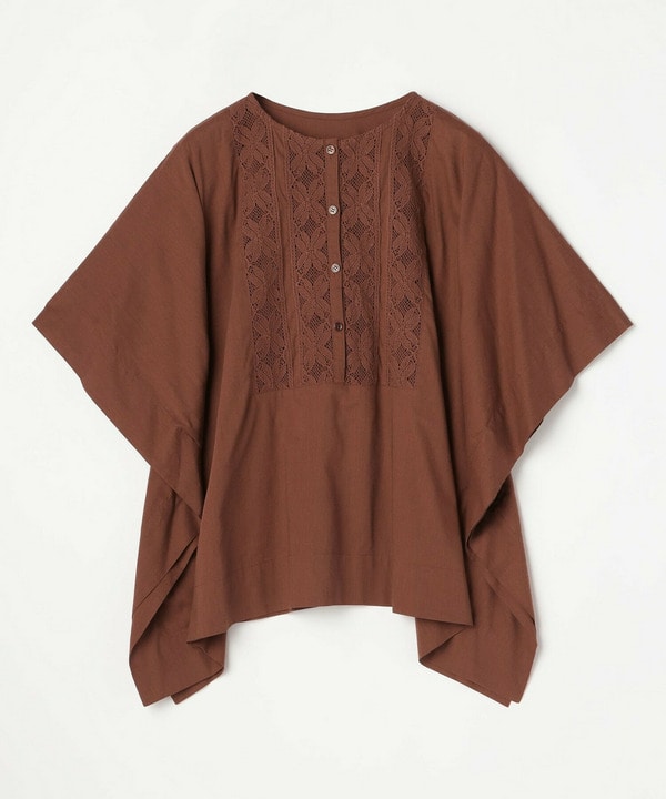 コットンレーヨンローンボタニカルダイポンチョブラウス 詳細画像