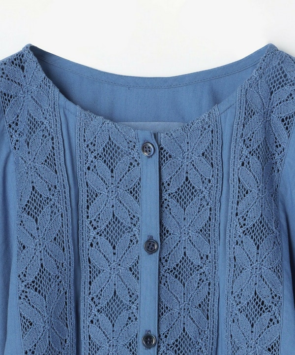 コットンレーヨンローンボタニカルダイポンチョブラウス 詳細画像