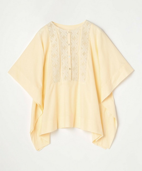コットンレーヨンローンボタニカルダイポンチョブラウス 詳細画像 クリーム