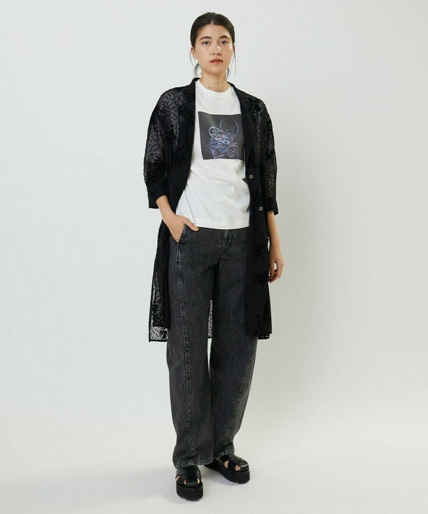 フロッキーフラワープリントロングブラウス 詳細画像