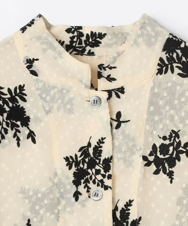 フロッキーフラワープリントロングブラウス 詳細画像