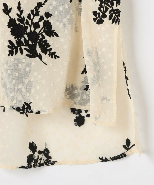 フロッキーフラワープリントロングブラウス 詳細画像