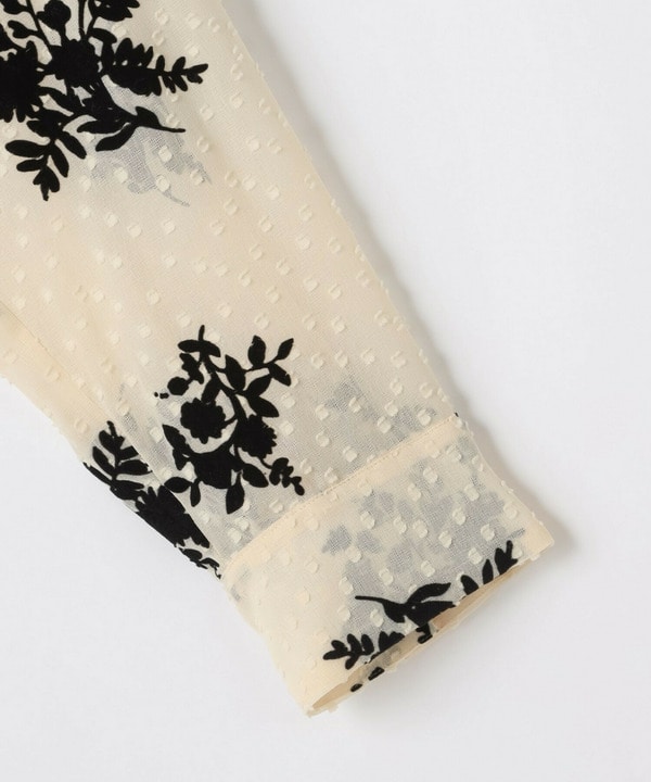 フロッキーフラワープリントロングブラウス 詳細画像