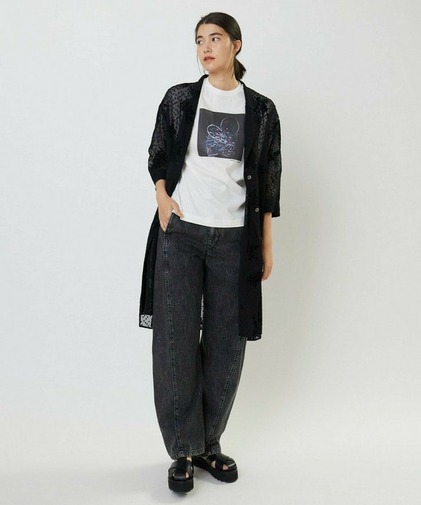 フロッキーフラワープリントロングブラウス 詳細画像