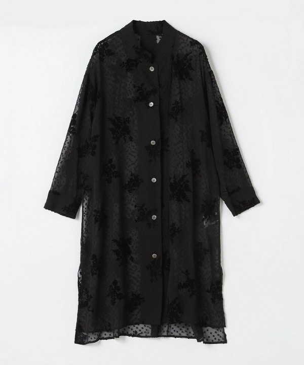 フロッキーフラワープリントロングブラウス 詳細画像