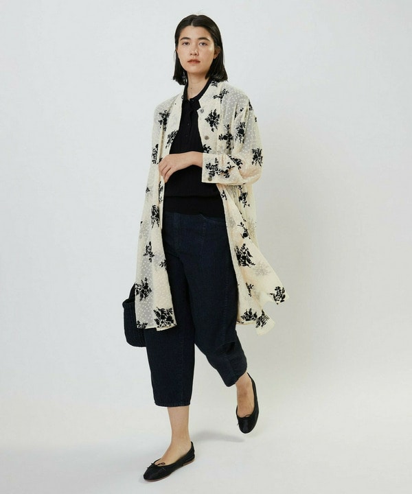 フロッキーフラワープリントロングブラウス 詳細画像