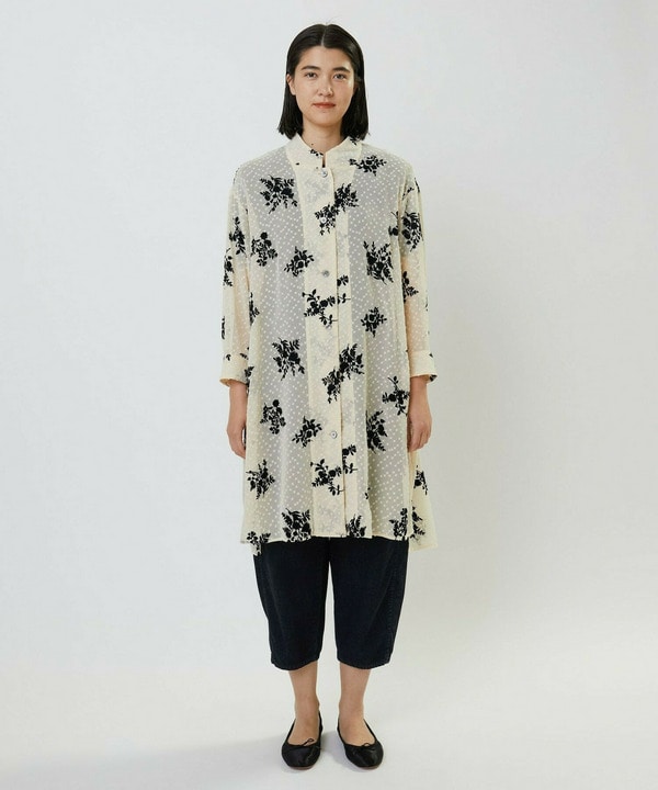 フロッキーフラワープリントロングブラウス 詳細画像