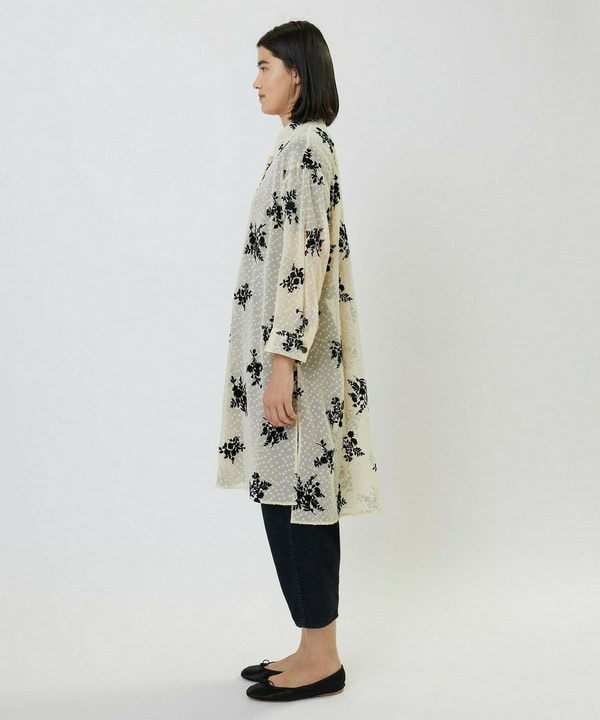 フロッキーフラワープリントロングブラウス 詳細画像