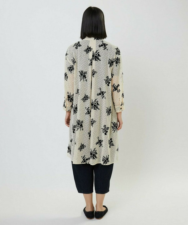 フロッキーフラワープリントロングブラウス 詳細画像