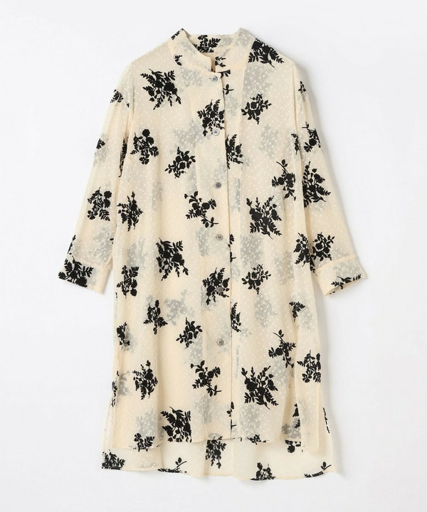 フロッキーフラワープリントロングブラウス 詳細画像