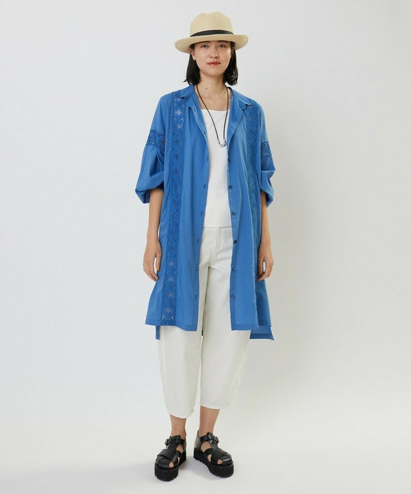 コットンレーヨンローンボタニカルダイワンピース 詳細画像 ブルー