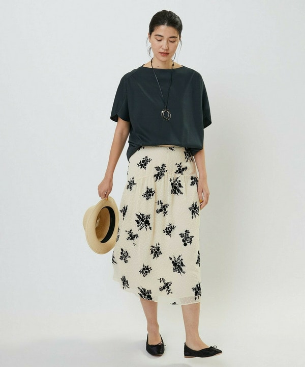 フロッキーフラワープリントスカート 詳細画像