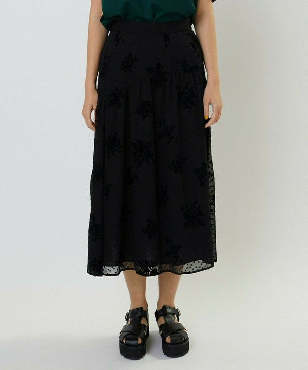 フロッキーフラワープリントスカート 詳細画像