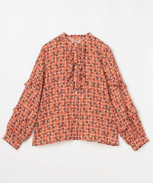 キュプラ/コットン トライアングルプリントブラウス