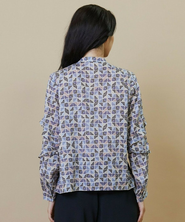 キュプラ/コットン トライアングルプリントブラウス 詳細画像