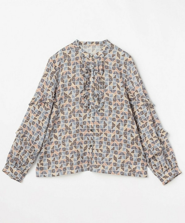 キュプラ/コットン トライアングルプリントブラウス 詳細画像