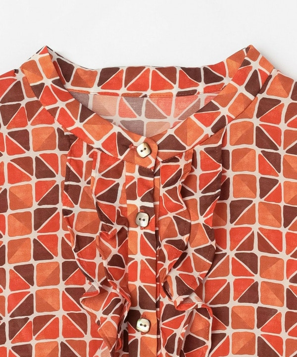 キュプラ/コットン トライアングルプリントブラウス 詳細画像