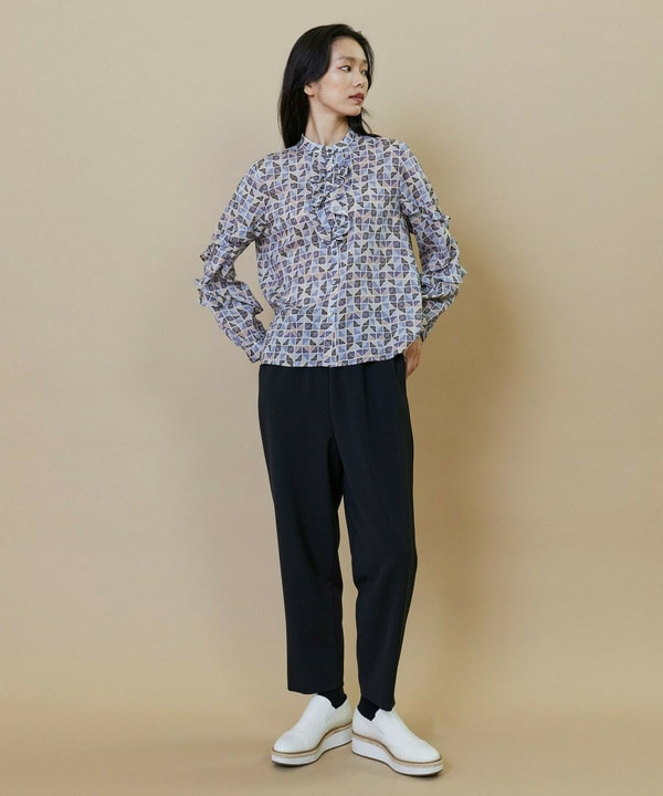 キュプラ/コットン トライアングルプリントブラウス 詳細画像