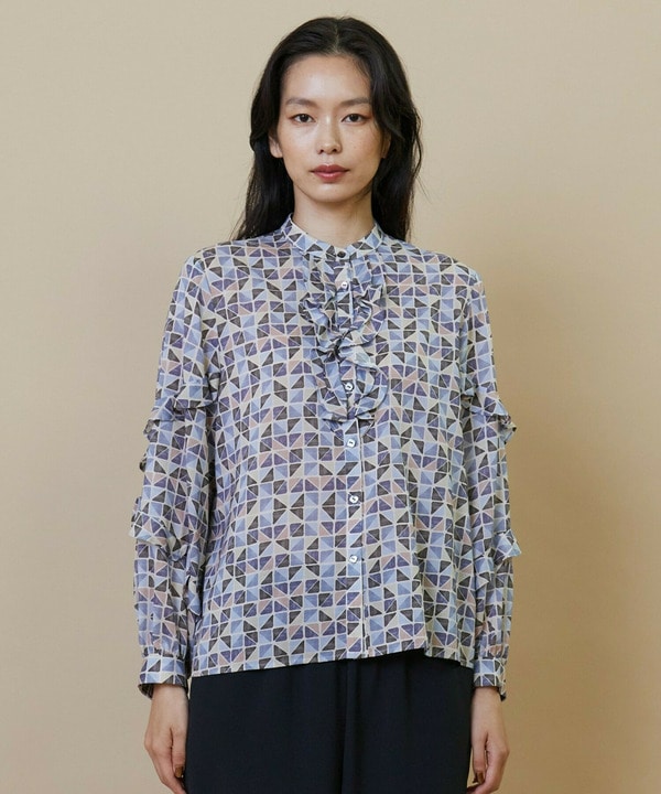 キュプラ/コットン トライアングルプリントブラウス 詳細画像