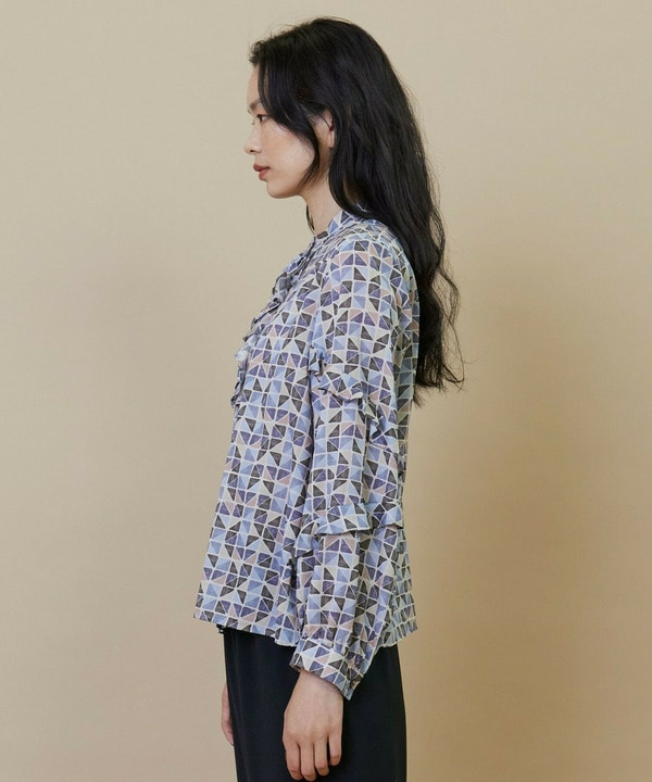 キュプラ/コットン トライアングルプリントブラウス 詳細画像
