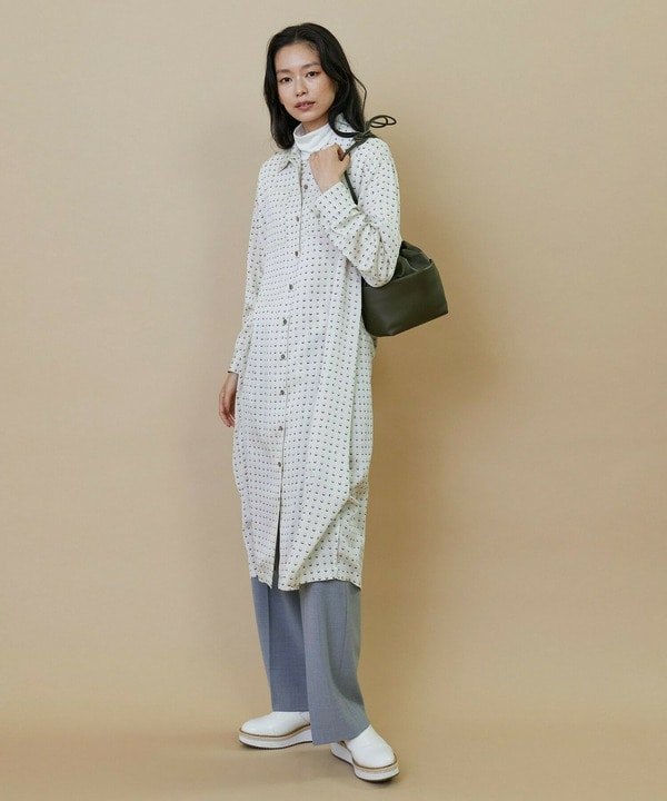 リングドットプリントシャツワンピース 詳細画像