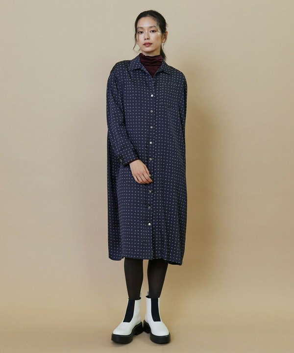 リングドットプリントシャツワンピース 詳細画像