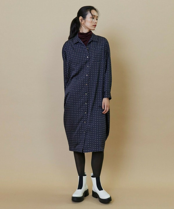リングドットプリントシャツワンピース 詳細画像