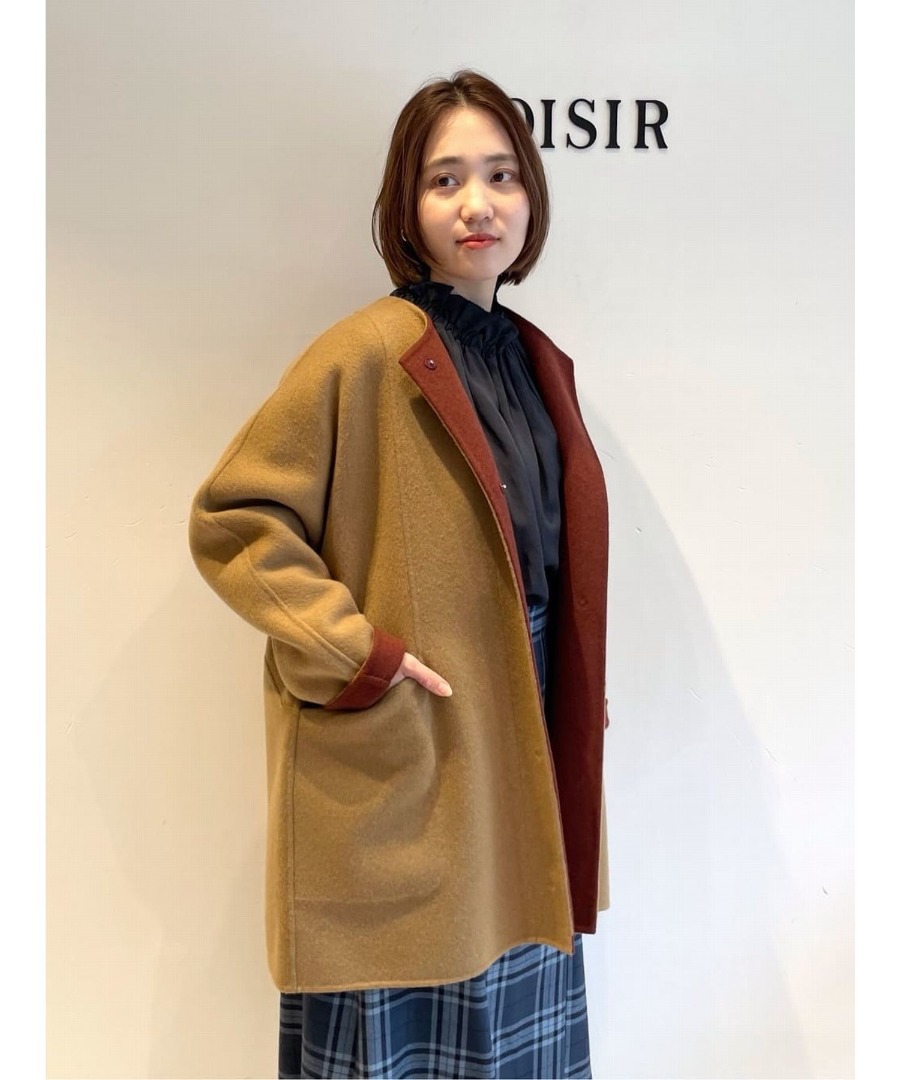 【リバーシブル】カシミヤ混ダブルフェイスドルマンスリーブコート